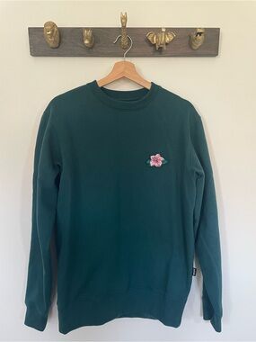 Bad Birdie Dark Green Crewneck with Pink Floral Patch